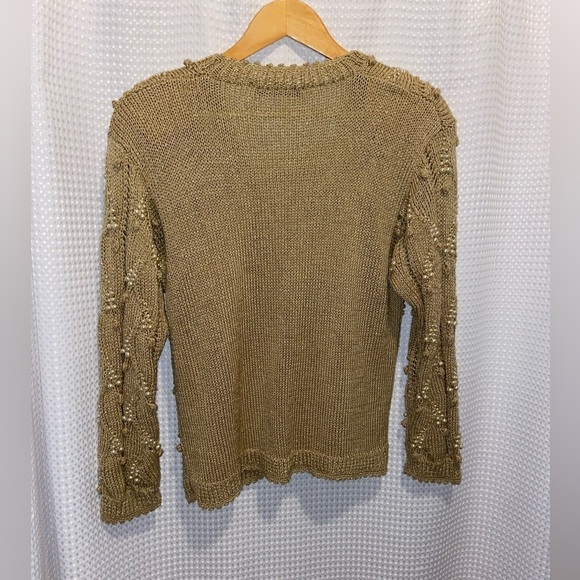 Women’s MAGNOLIA tan vintage pearls beaded knitted cardigan pearls Size small - Picture 10 of 12